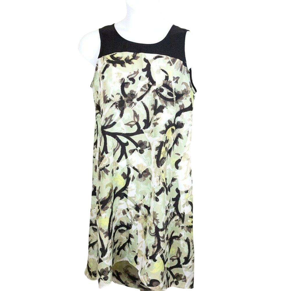 NIC + Zoe Floral Black Green Shift Dress, Size Large